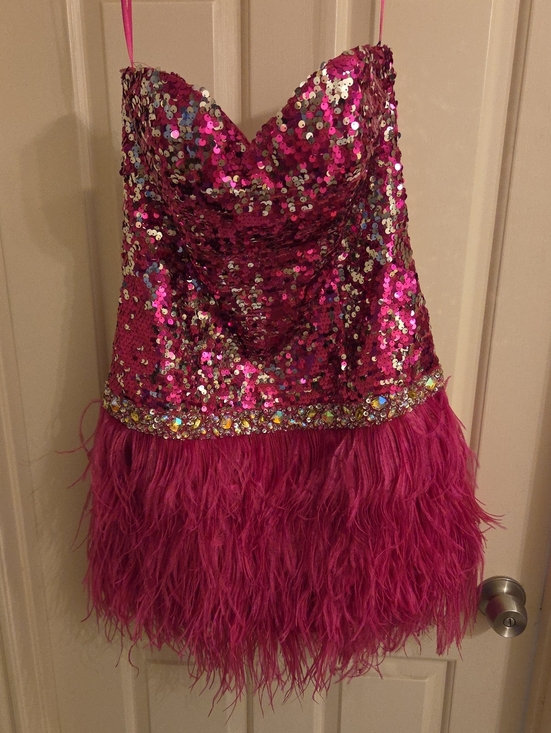 Night Moves Dresses & Skirts - Night Moves Hot Pink Sequin & Feather Party Dress